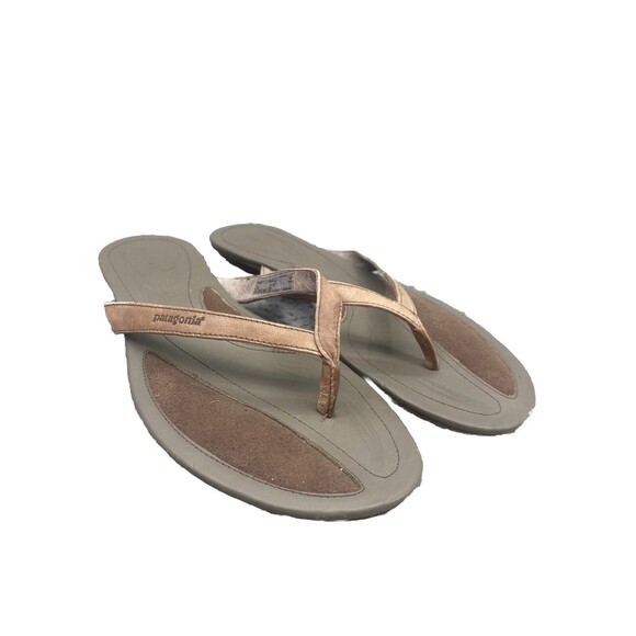 Patagonia Bandha Thong Sandals Womens 9 Vanilla Leather Slip-On Flats‎ Outdoors - Picture 1 of 10